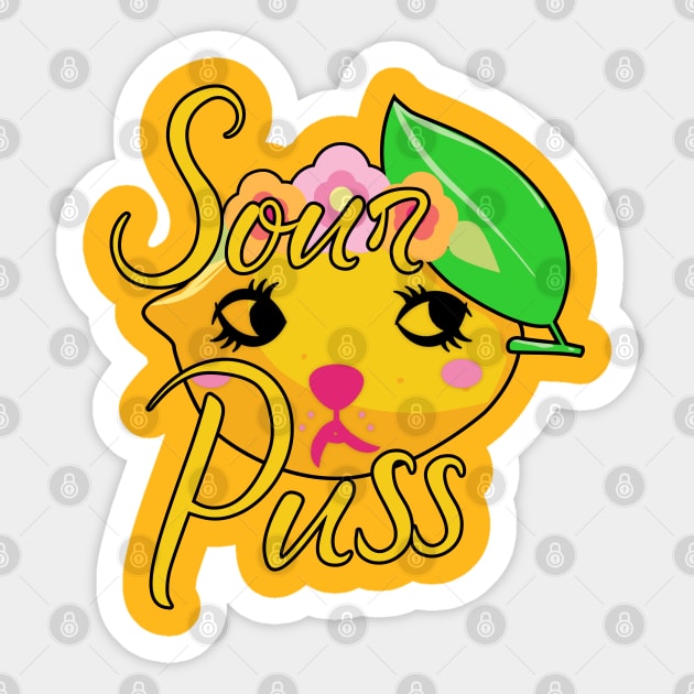 Sourpuss, a girly but sour pussycat. Gift for girlfriend Sticker by alcoshirts